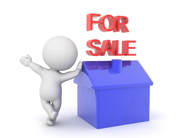 3D Character next to house for sale sign — Stock Photo, Image