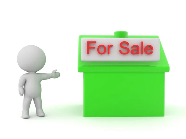 3D символ, показывающий дом на продажу значок — стоковое фото
