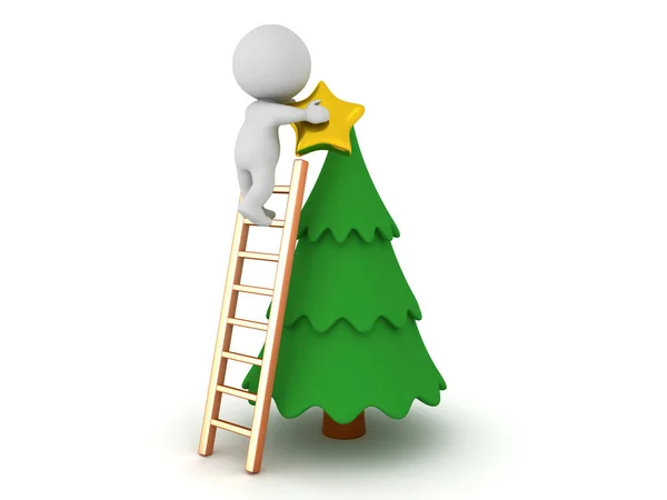 把明星放在圣诞树顶上的人物 — 图库照片