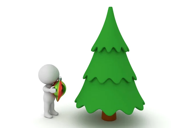 3D装饰圣诞树的人物 — 图库照片