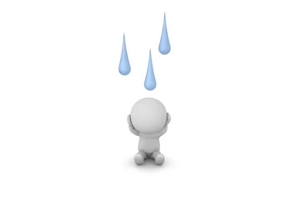 3D personaggio stressato con gocce di pioggia sopra di lui — Foto Stock
