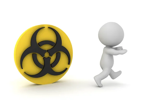 3D Character running away from biohazard symbol — Stock Photo, Image