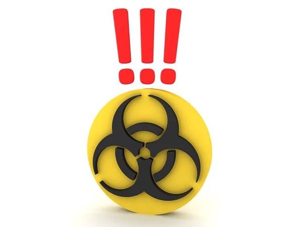 Logo 3D Biohazard con punti esclamativi sopra — Foto Stock