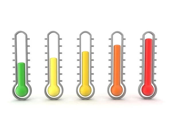 3d Weergave van thermometers met warme temperaturen — Stockfoto