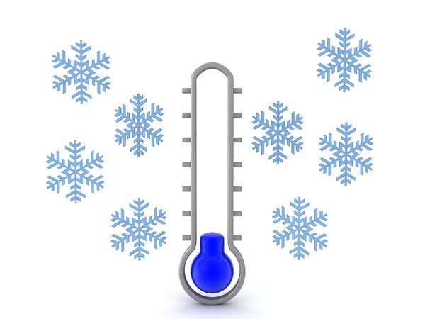 3D Thermometer showing cold temperature — Stock Photo, Image
