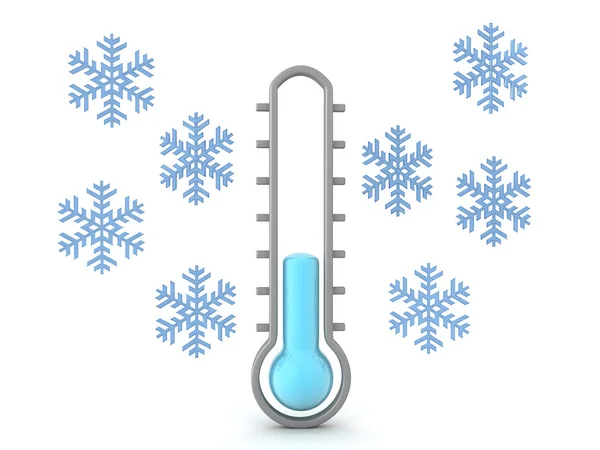 Termometr 3d pokazujący temperaturę zamarzania — Zdjęcie stockowe