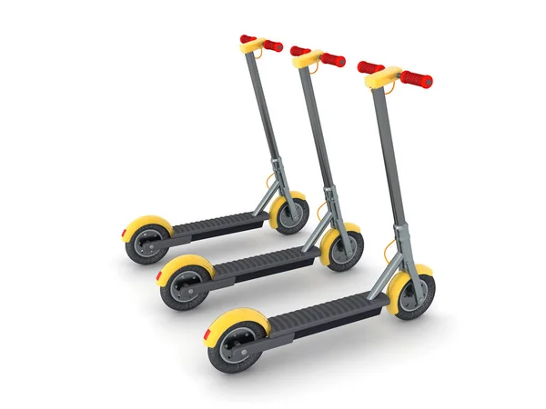 3d Weergave van een rij scooters — Stockfoto