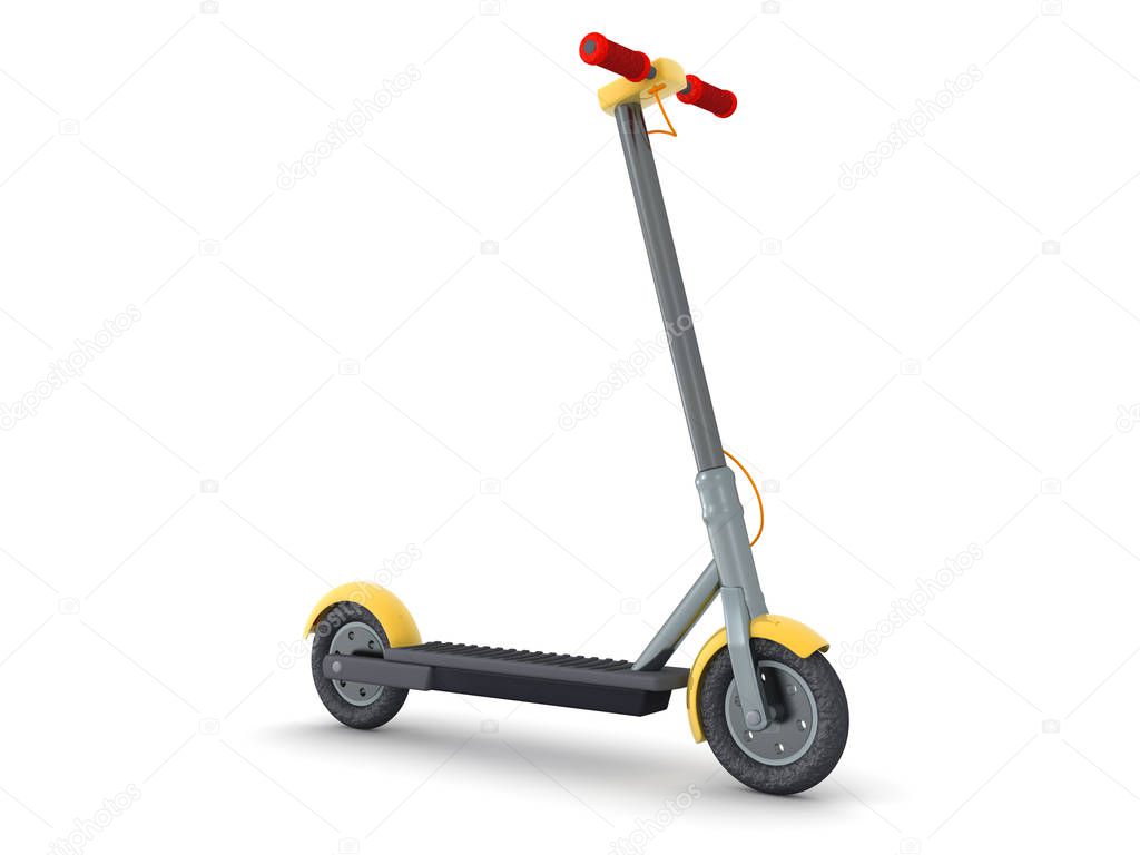 3D Rendering of a yellow and grey scooter
