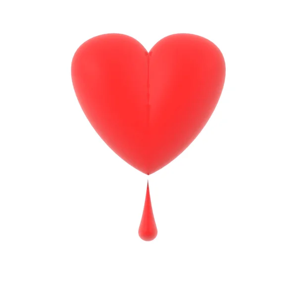 3D Rendering of heart with blood drop below it — Stock Photo, Image