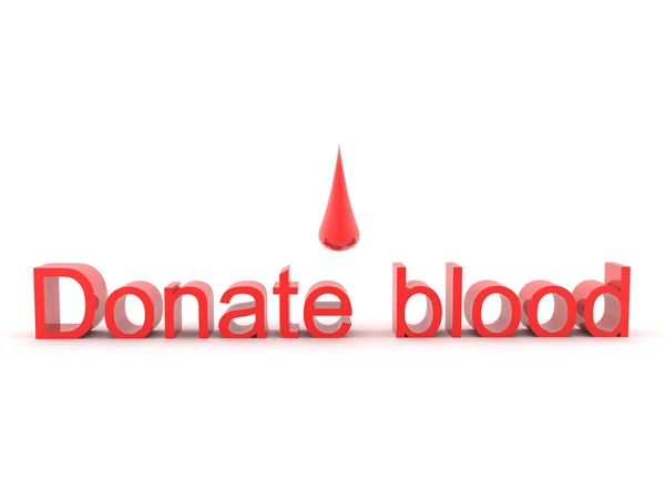 3D Text saying donate blood with blood droplet above — Stock Photo, Image