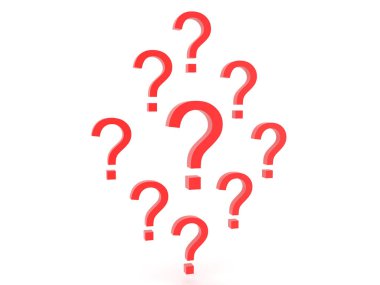 3d Ortada büyük bir soru işareti ile birçok soru işareti