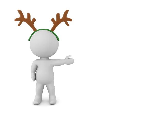 3D Personaggio che indossa corna di renna sta mostrando a destra — Foto Stock