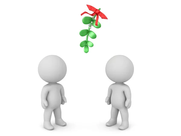 Two 3D Character standing under mistletoe — Stock Photo, Image