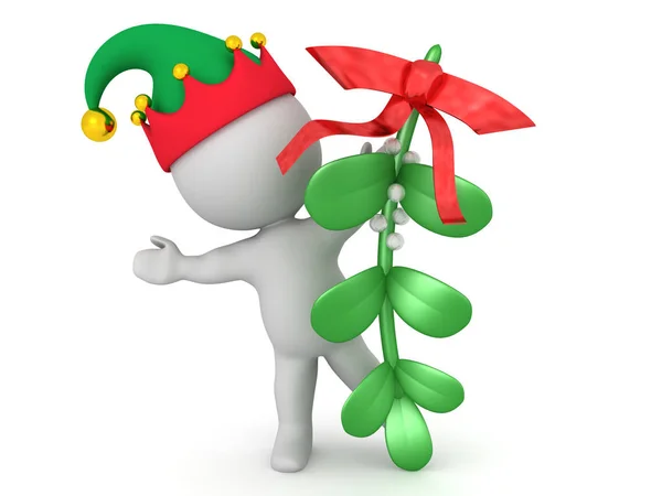 3D Elf hiding behind mistletoe — Stock Photo, Image