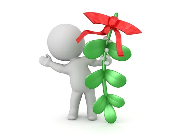 3D Character waving from behind mistletoe — Stock Photo, Image