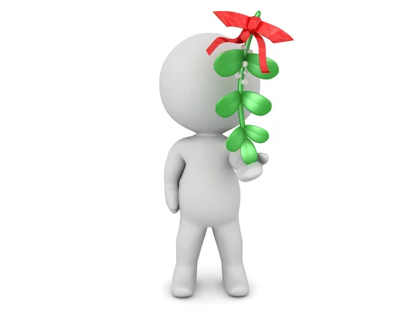 3D Character holding mistletoe in his hand — Stock Photo, Image