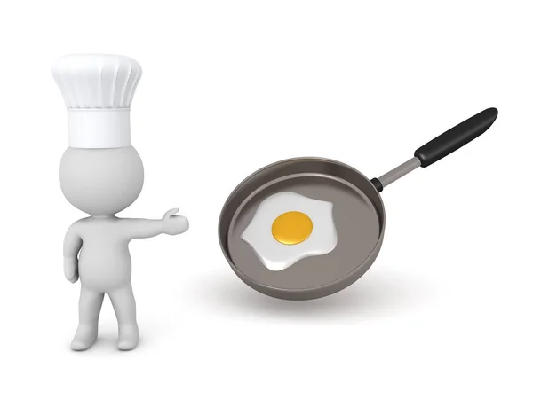 3D Шеф-повар показывает яйцо в сковороде — стоковое фото