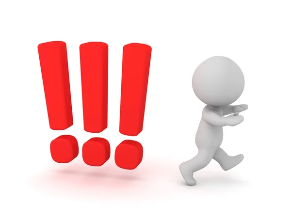3D Character Running Away from Exclamation Symbols — Stock Photo, Image