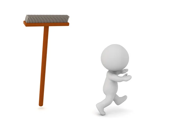 3D Character Running Away from a Broom — Stock Photo, Image
