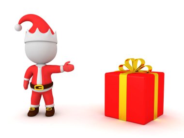 3D Noel Baba hediye gösteriyor.