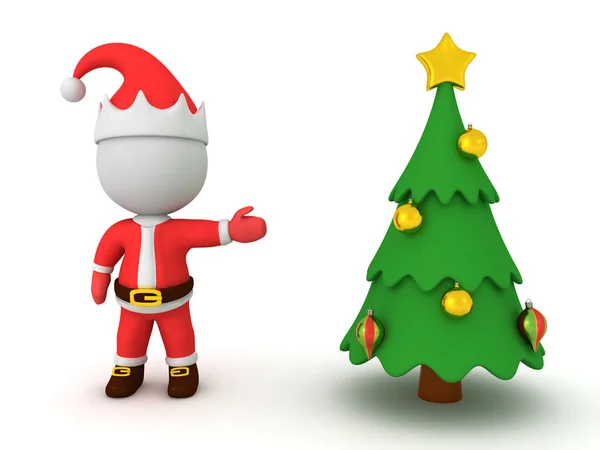 3D圣诞老人展示圣诞树 — 图库照片