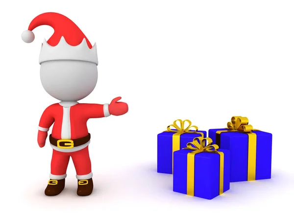 3d Święty Mikołaj pokazując prezenty świąteczne — Zdjęcie stockowe