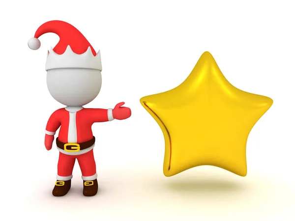 Noel Baba sevimli sarı bir yıldız gösteriyor. — Stok fotoğraf