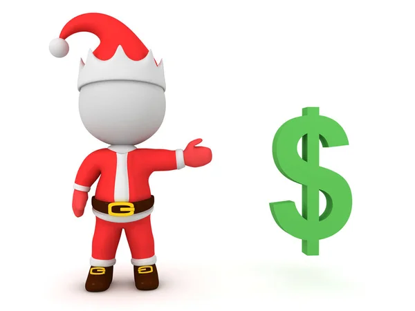 달러 상징을 보여 주는 3D 산타 클로스 — 스톡 사진