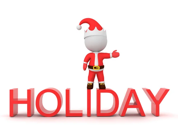 3D Papai Noel de pé em cima do texto do feriado — Fotografia de Stock