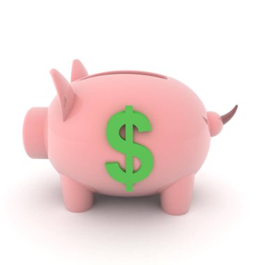 Üzerinde dolar sembolü olan 3D Piggy Bank.