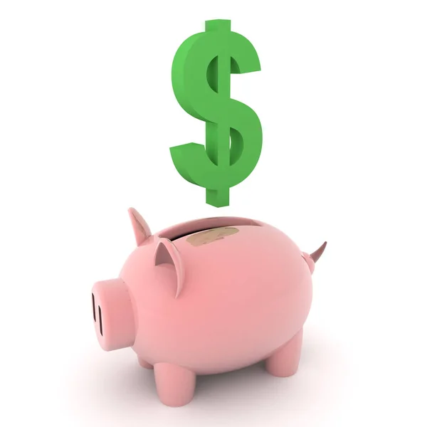 3D-Darstellung des Dollarsymbols über dem Sparschwein — Stockfoto