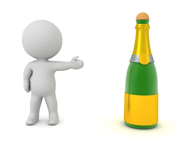 3D Character showing champagne bottle — Stock Photo, Image