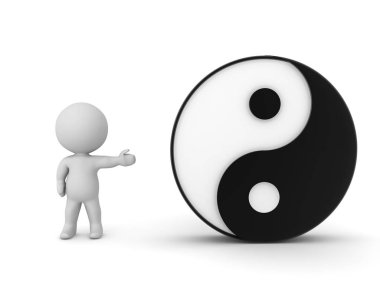 3D Karakter Yin ve Yang sembolü