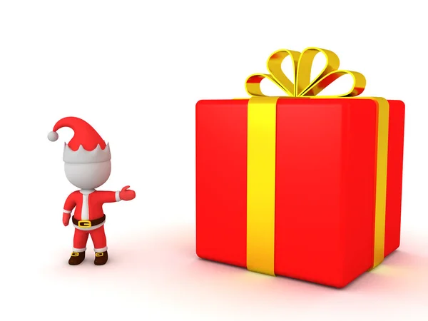 3D Santa Claus showing big red present — Stock Photo, Image