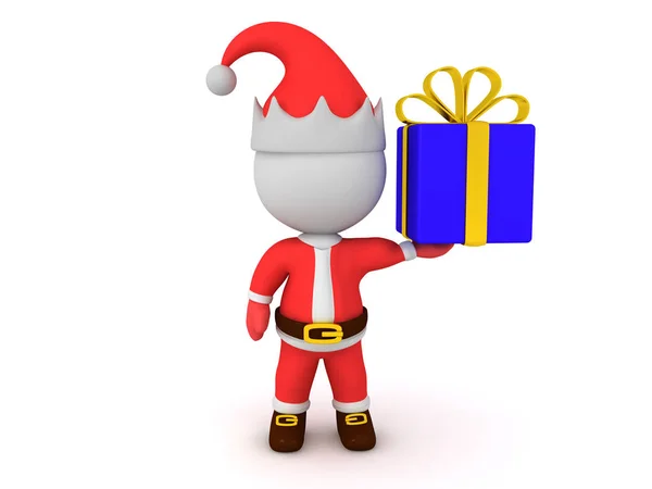 3d Santa Claus drží dárek v levé ruce — Stock fotografie