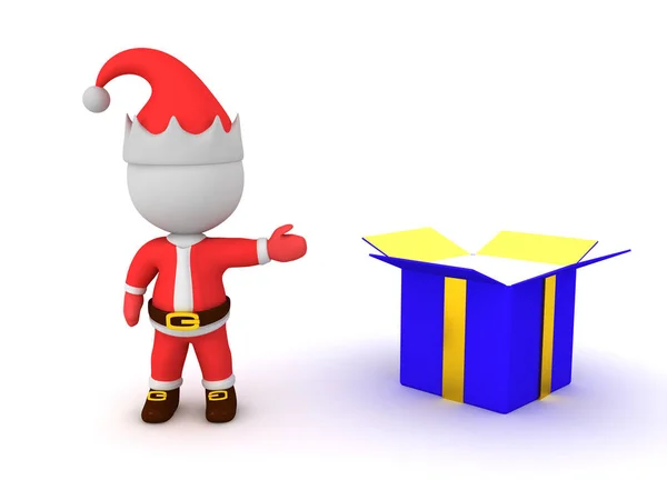 3D Santa Claus zobrazující otevřený dárek — Stock fotografie