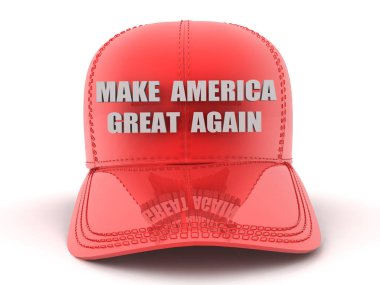 3D Red Baseball şapkalı ve Amerika 'yı tekrar harika yapan yazı.