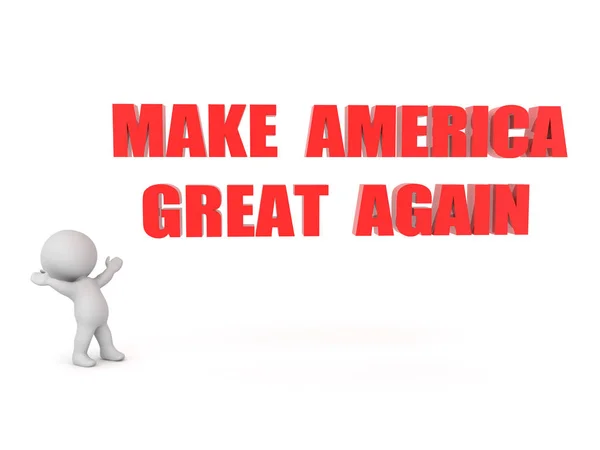 3D Character looking excited at Make America Great again text — Stock Photo, Image