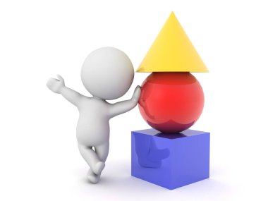 Renkli geometrik şekillere dayanan 3D Karakter