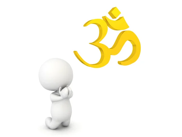3D Character praying to golden OM symbol — Stock Photo, Image