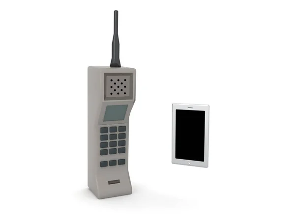 3D Rendering of smartphone and retro cellphone — 스톡 사진