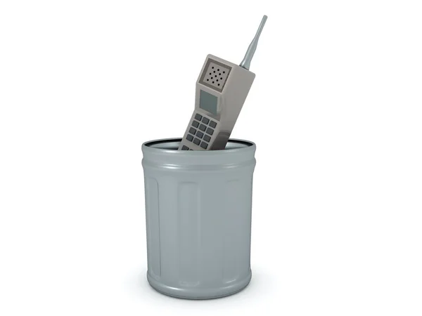 3D Rendering of retro cellphone in the trash can — Stock Photo, Image