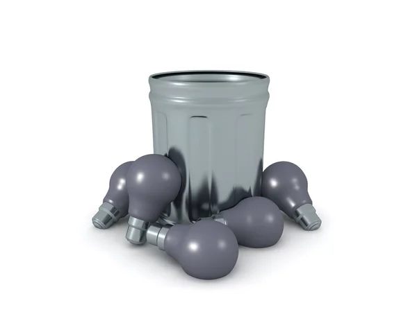 3D Rendering of garbage can with many lightbulbs around it — 스톡 사진