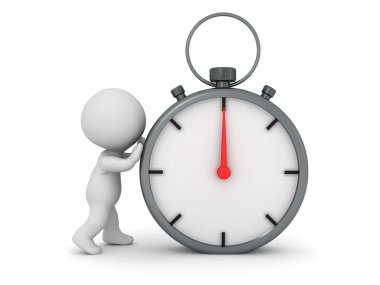 3D Karakter kronometre zamanlayıcısına basıyor