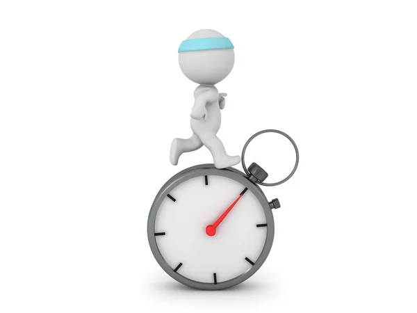 3D Character running on top of stopwatch — Stockfoto