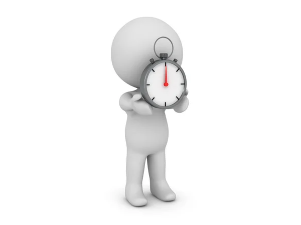 3D Character holding in his hands timer stopwatch — Stock Photo, Image