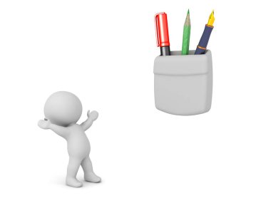 3D Karakter cep koruyucusuna mutlu bakıyor