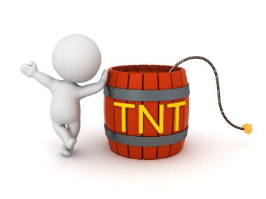 3D Karakter barut fıçısına yaslanıyor