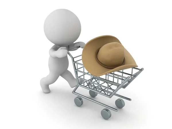 3D Character buying a cowboy hat — Stock Fotó