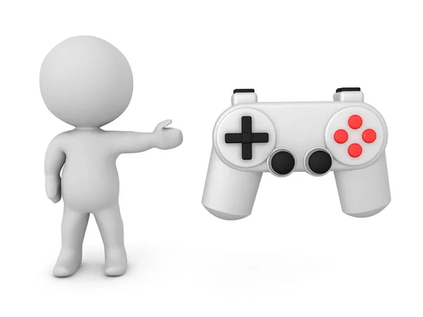 3D Character showing retro controller — 스톡 사진